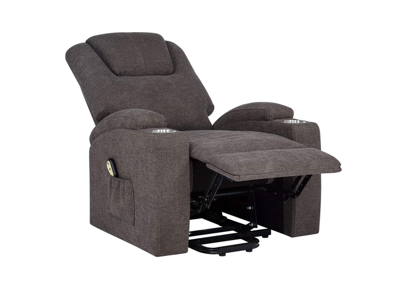 610463P Louie Chenille Upholstered Power Lift Massage Chair Brown
