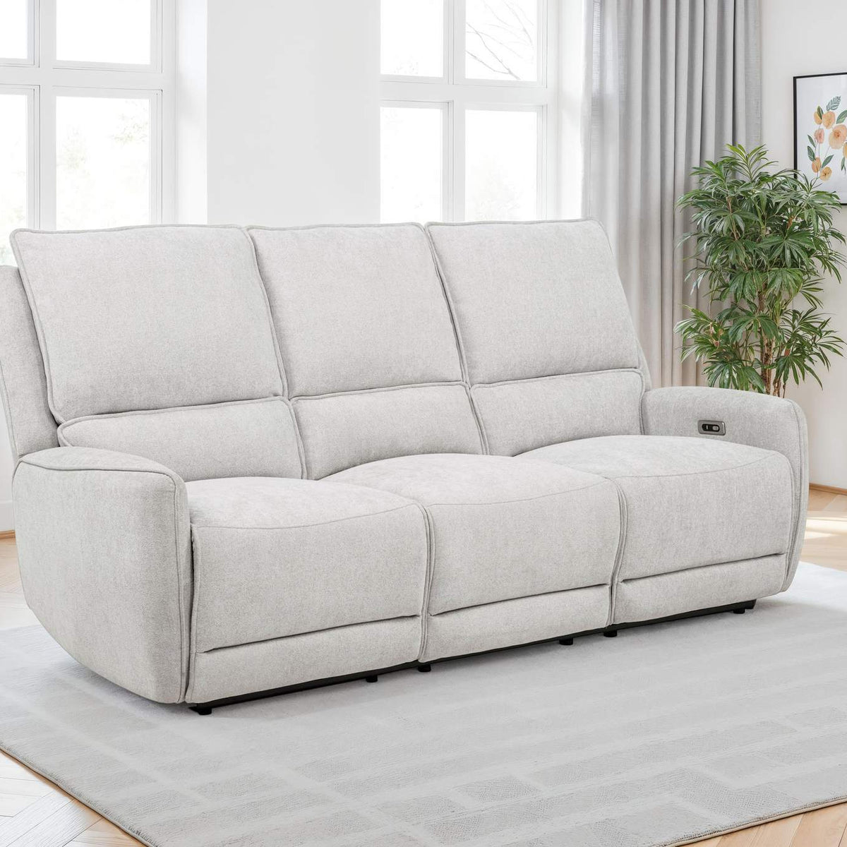 610521P Sylmar Chenille Upholstered Power Reclining Sofa Dove Grey
