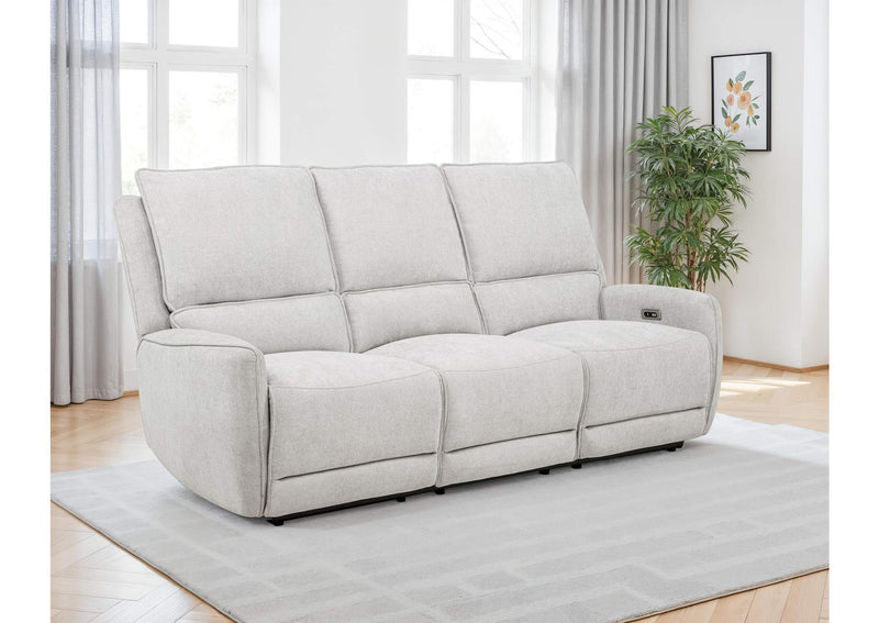 610521P Sylmar Chenille Upholstered Power Reclining Sofa Dove Grey