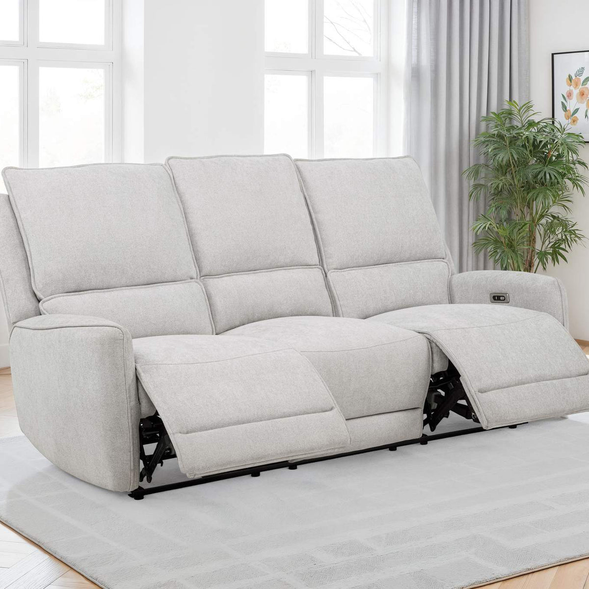 610521P Sylmar Chenille Upholstered Power Reclining Sofa Dove Grey
