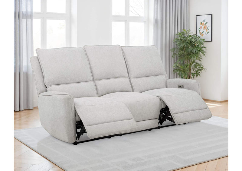 610521P Sylmar Chenille Upholstered Power Reclining Sofa Dove Grey