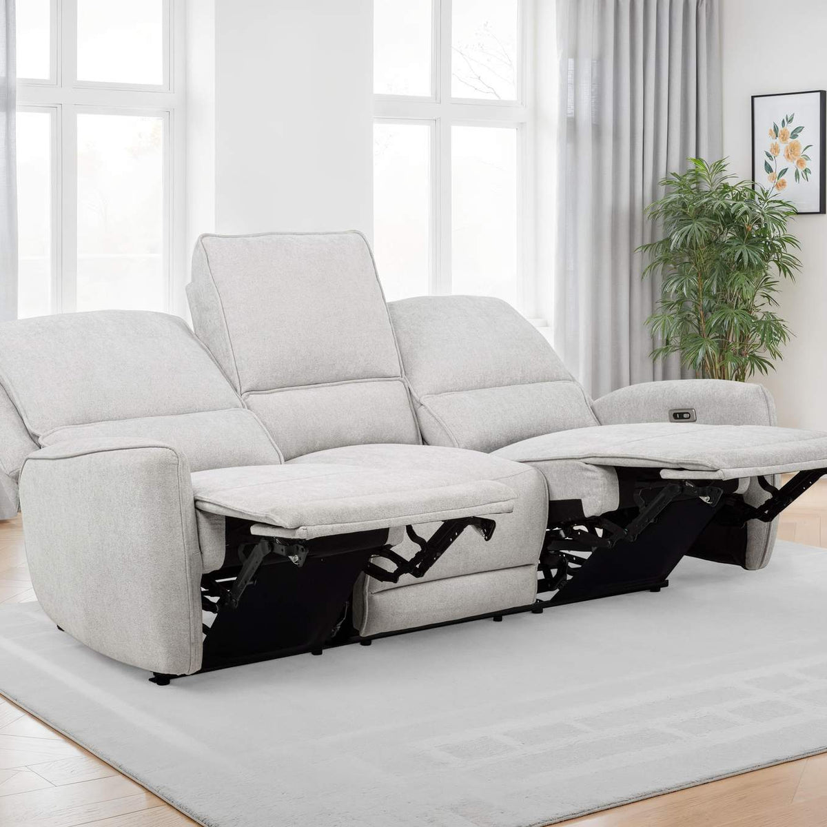 610521P Sylmar Chenille Upholstered Power Reclining Sofa Dove Grey