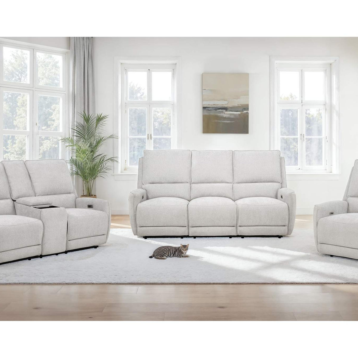 610521P Sylmar Chenille Upholstered Power Reclining Sofa Dove Grey
