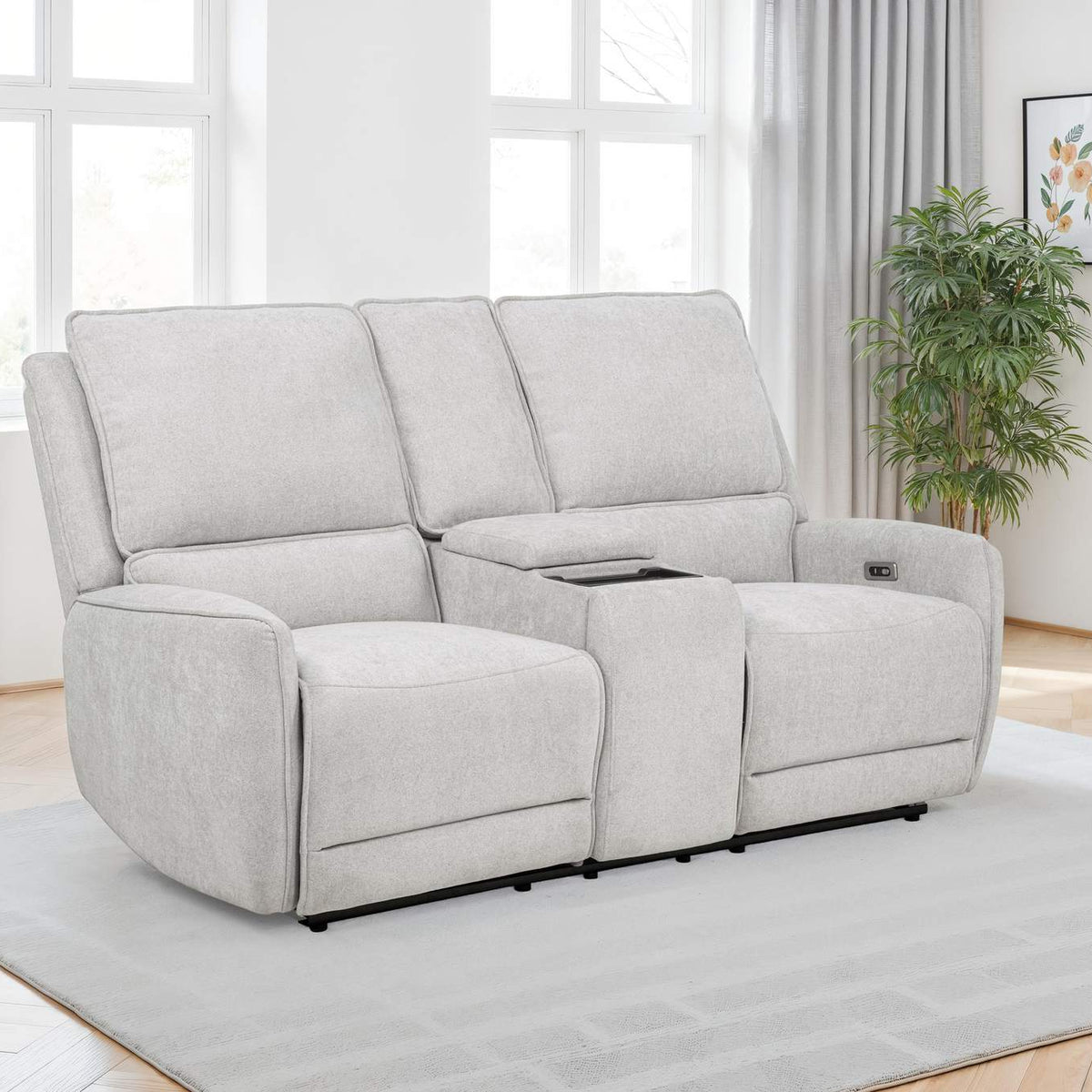 610522P Sylmar Chenille Upholstered Power Reclining Loveseat Dove Grey