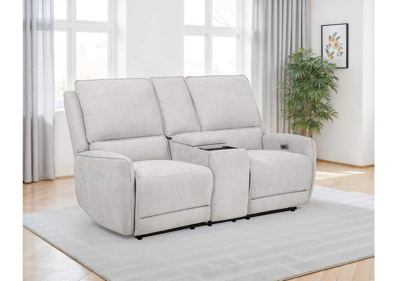 610522P Sylmar Chenille Upholstered Power Reclining Loveseat Dove Grey