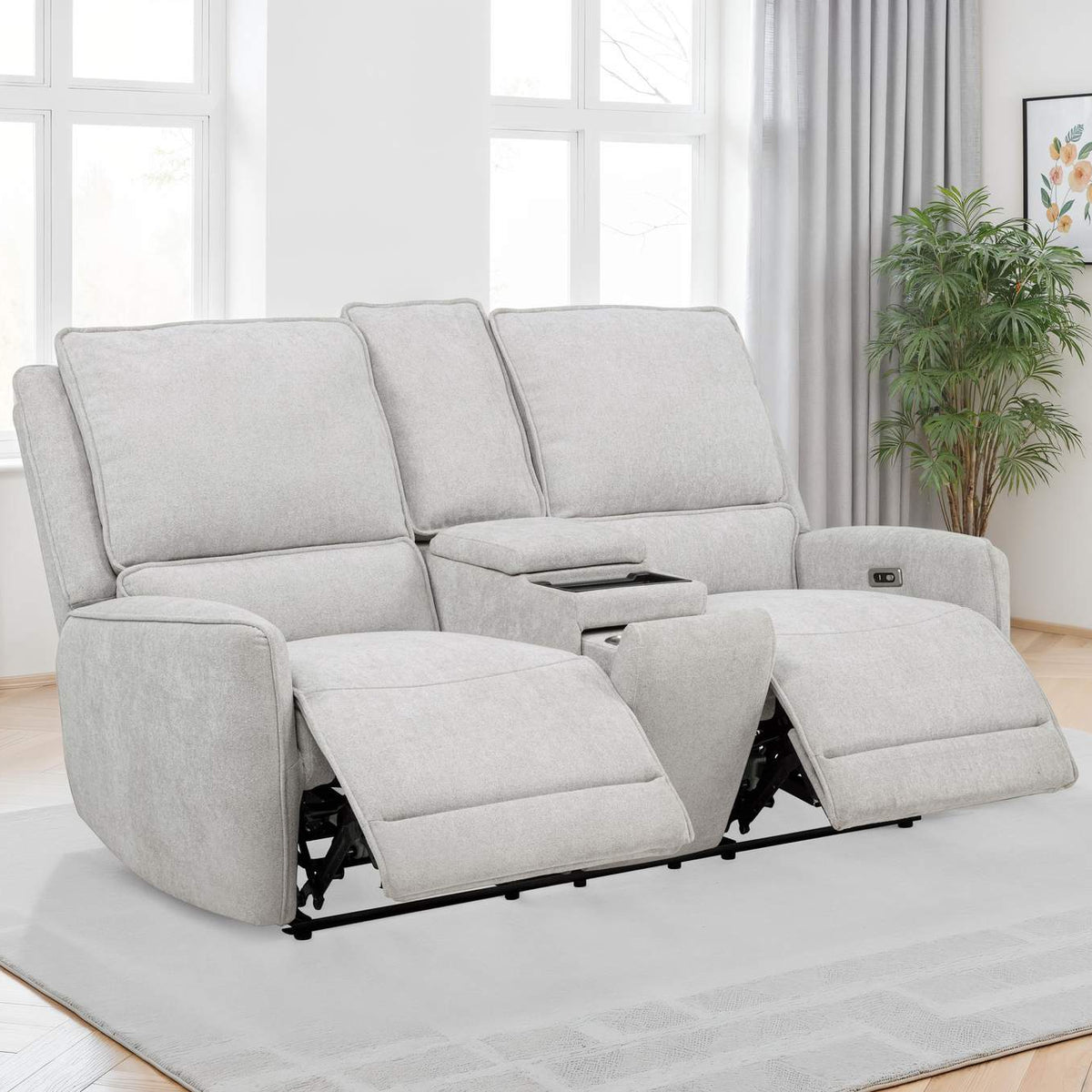 610522P Sylmar Chenille Upholstered Power Reclining Loveseat Dove Grey