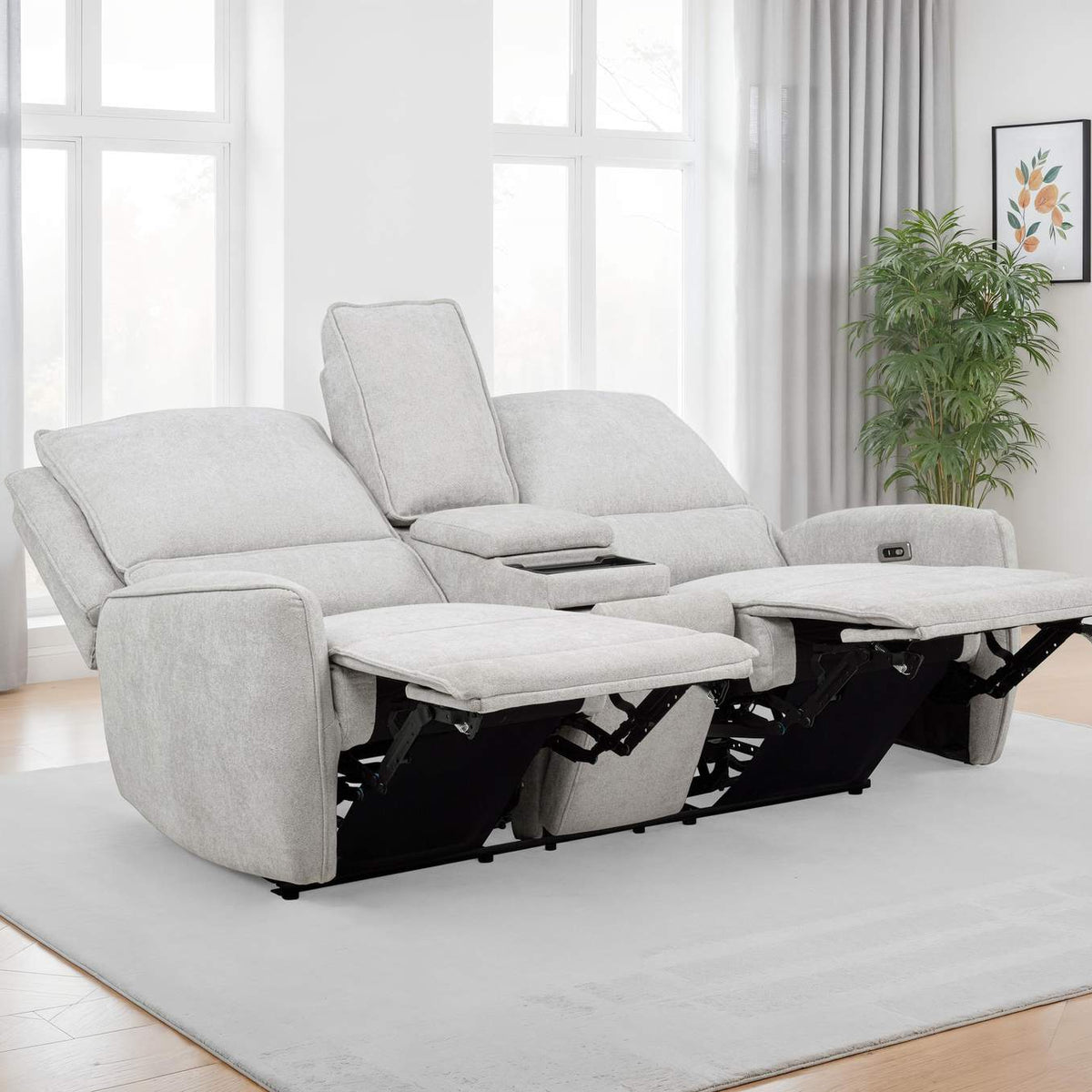 610522P Sylmar Chenille Upholstered Power Reclining Loveseat Dove Grey