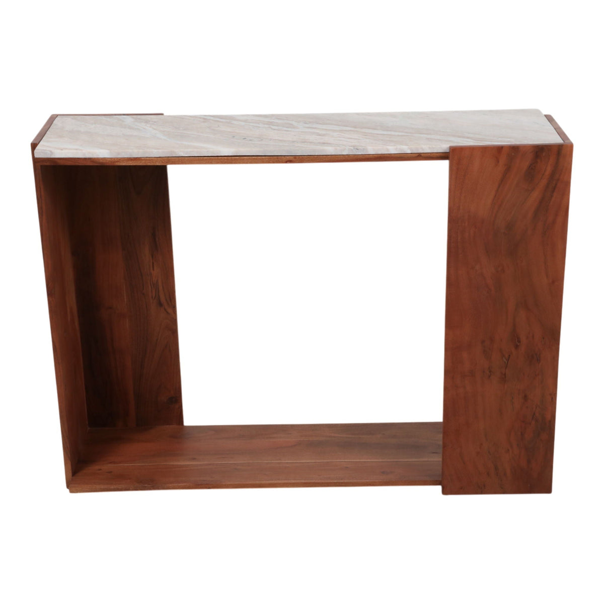 42" x 31" Modern Marble Top Console Table - Ivory / Brown