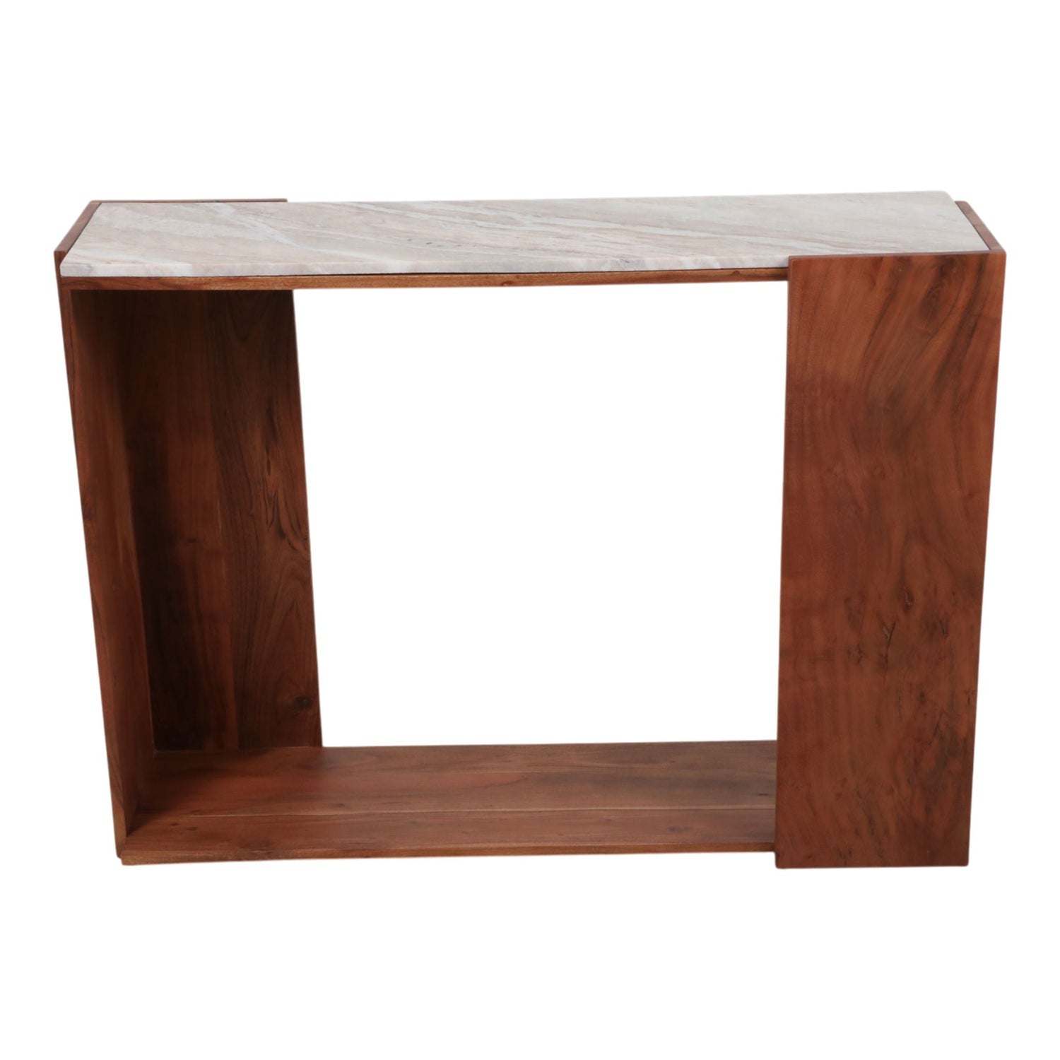 42" x 31" Modern Marble Top Console Table - Ivory / Brown