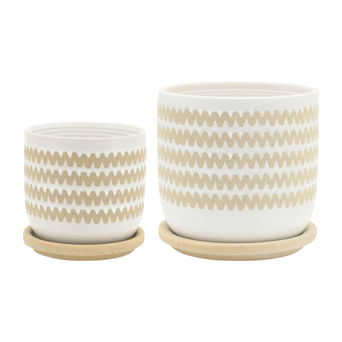 Zig-zag Planter With Saucer 5 / 6" (Set of 2) - White