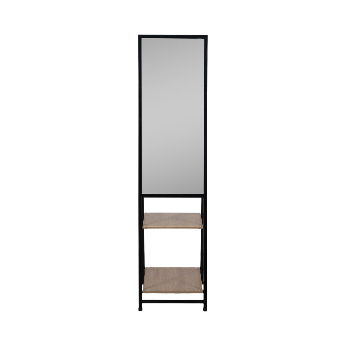 Standing Mirror With Wood Shelves 63" - Black / Natural