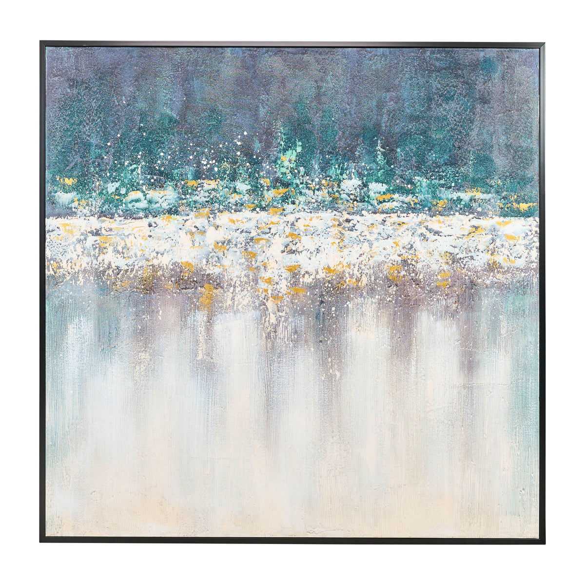 Hand Painted Abstract Canvas 48 x 48" - Teal / White