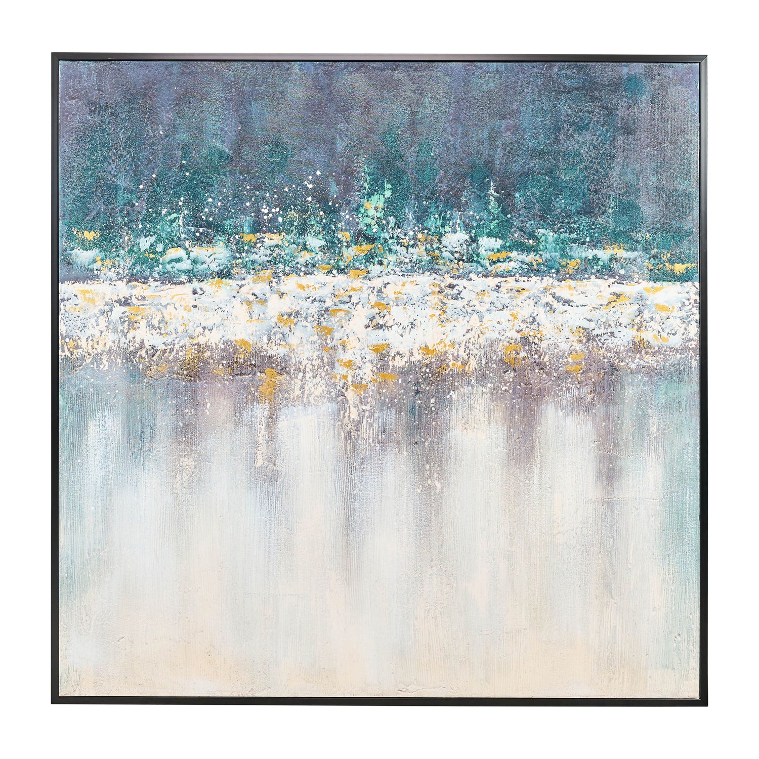 Hand Painted Abstract Canvas 48 x 48" - Teal / White