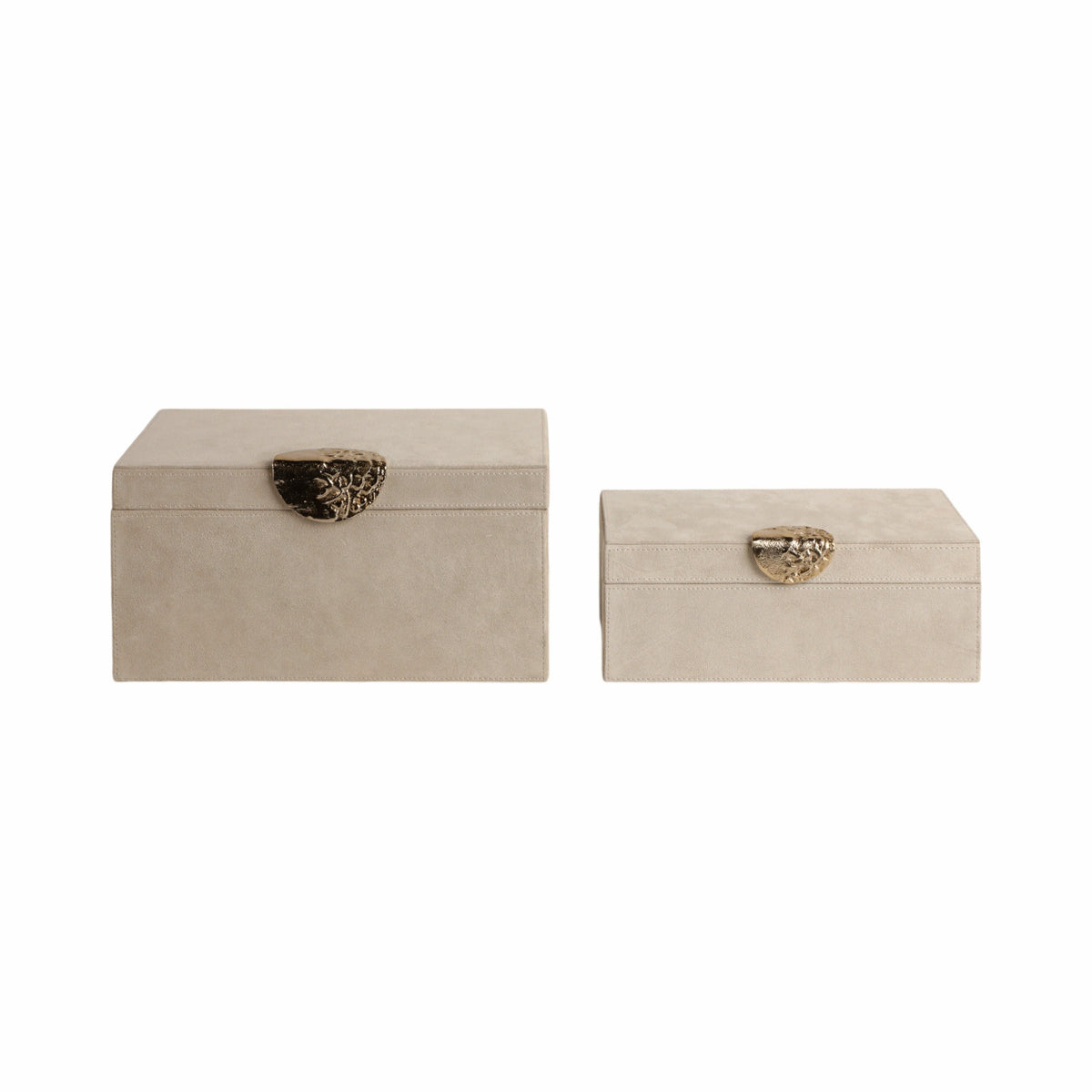 10" / 12" Pretoria Suede Boxes With Metal Hardware (Set of 2) - Beige