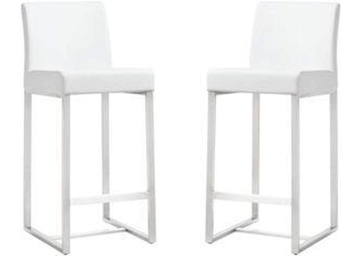 TOV-K3634 Denmark White Performance Vegan Leather and Stainless Steel Counter Stool - Set of 2