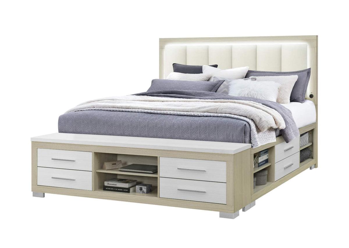 EMMA-NATURAL_WHITE-KB_W_LED_&_USB EMMA NATURAL - WHITE KING BED WITH LED AND USB