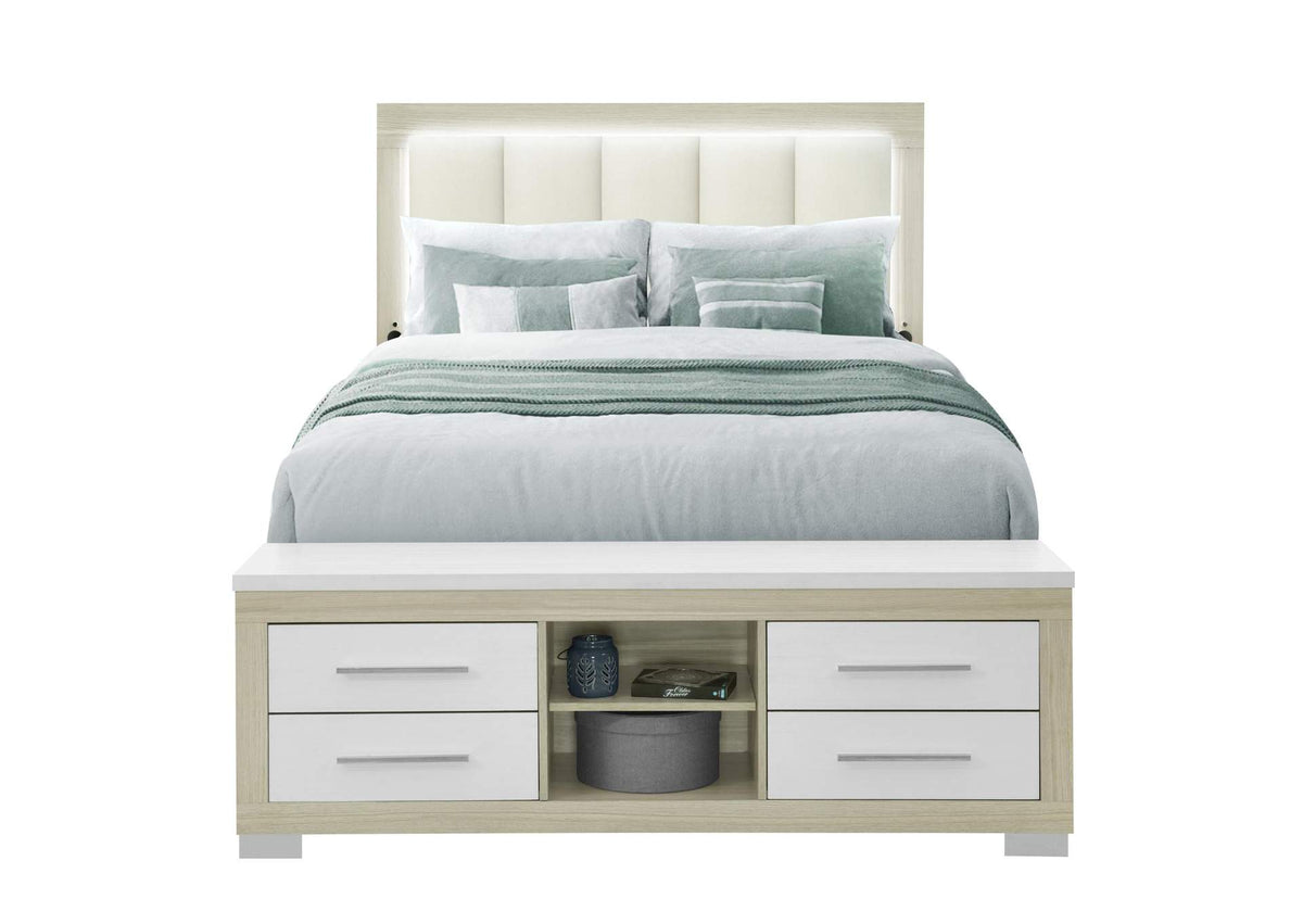 EMMA-NATURAL_WHITE-QB_W_LED_&_USB EMMA NATURAL - WHITE QUEEN BED WITH LED AND USB