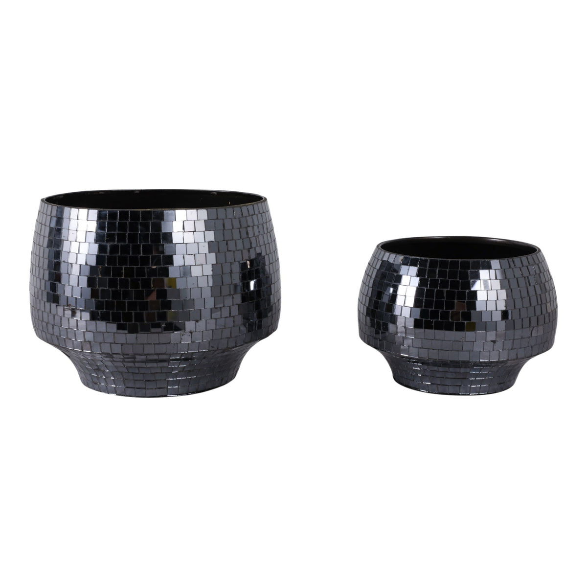9 / 11" Curved Disco Mosaic Planter (Set of 2) - Black