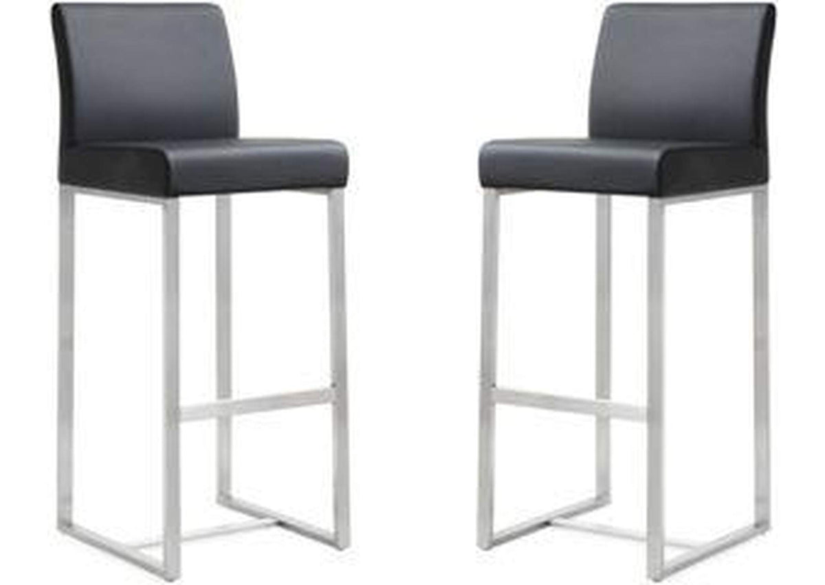 TOV-K3636 Denmark Black Performance Vegan Leather and Stainless Steel Barstool - Set of 2