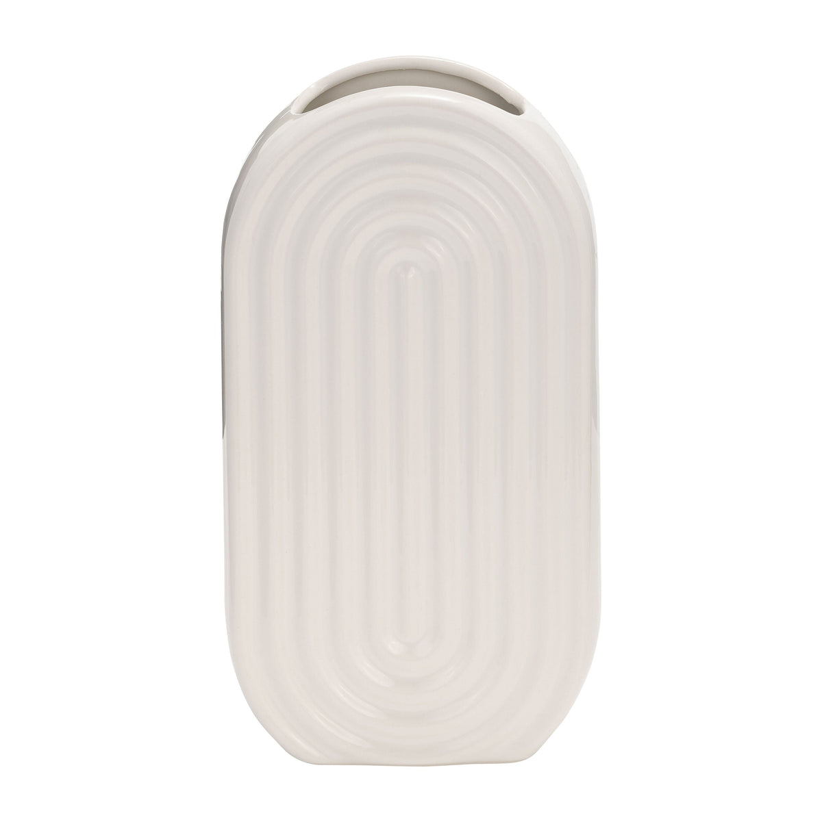 Ceramic 11" Oval Ridged Vase - White