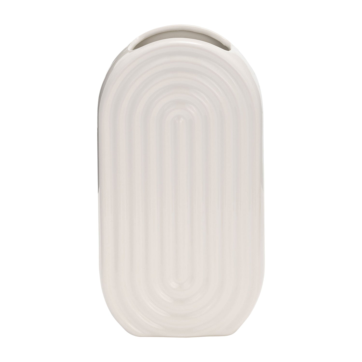 Ceramic 11" Oval Ridged Vase - White