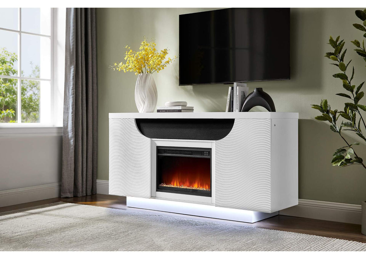 AILEEN-WHT-EU_66_W_LED_&_SPKR AILEEN WHITE 66" ENT UNIT W - LED, SPEAKERS, CRYSTAL AND POP-UP DOORS