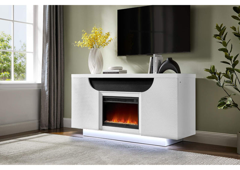 AILEEN-WHT-EU_66_W_LED_&_SPKR AILEEN WHITE 66" ENT UNIT W - LED, SPEAKERS, CRYSTAL AND POP-UP DOORS