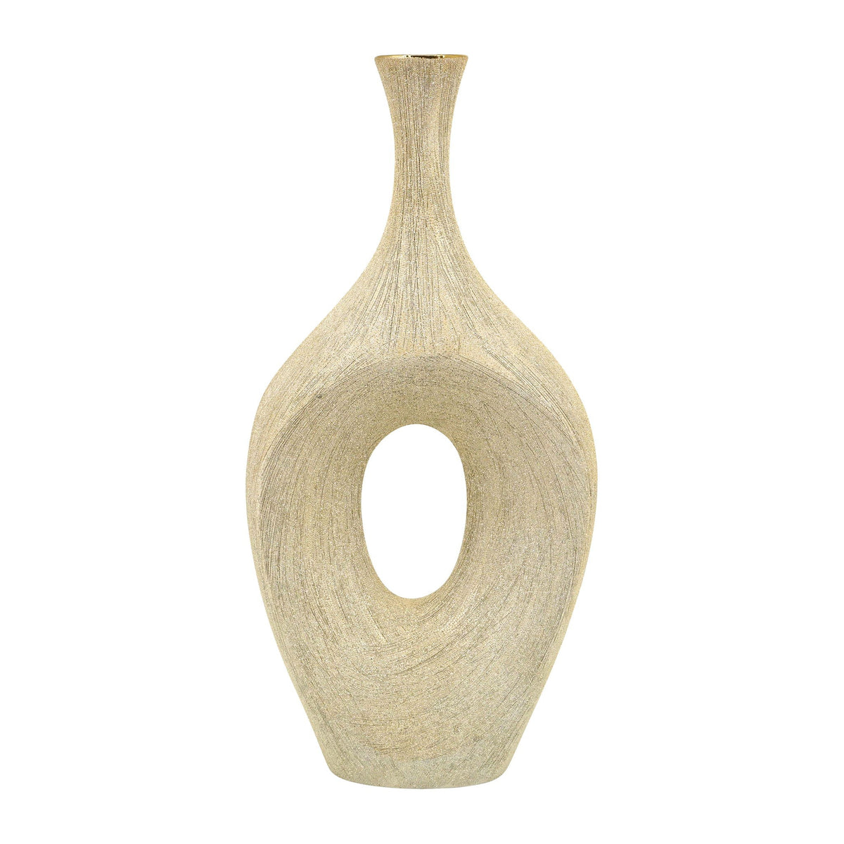 Ceramic 19" Beaded Open Cut Vase - Champagne