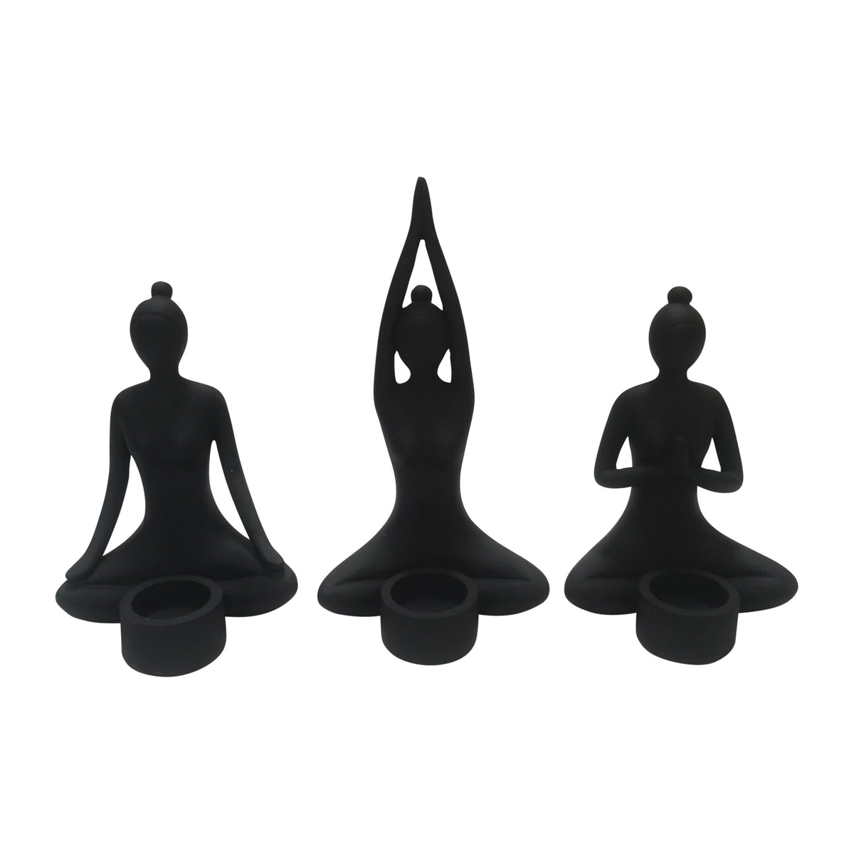 9" Resin Candle Holder (Set of 3) - Black