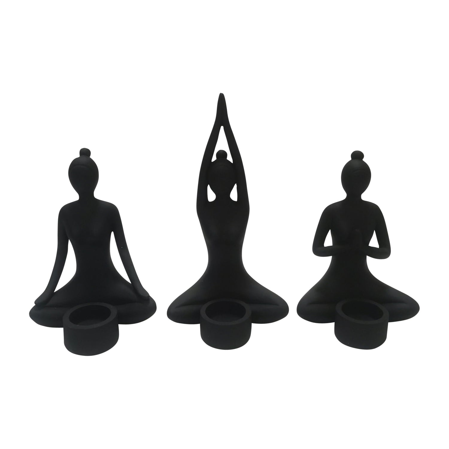 9" Resin Candle Holder (Set of 3) - Black