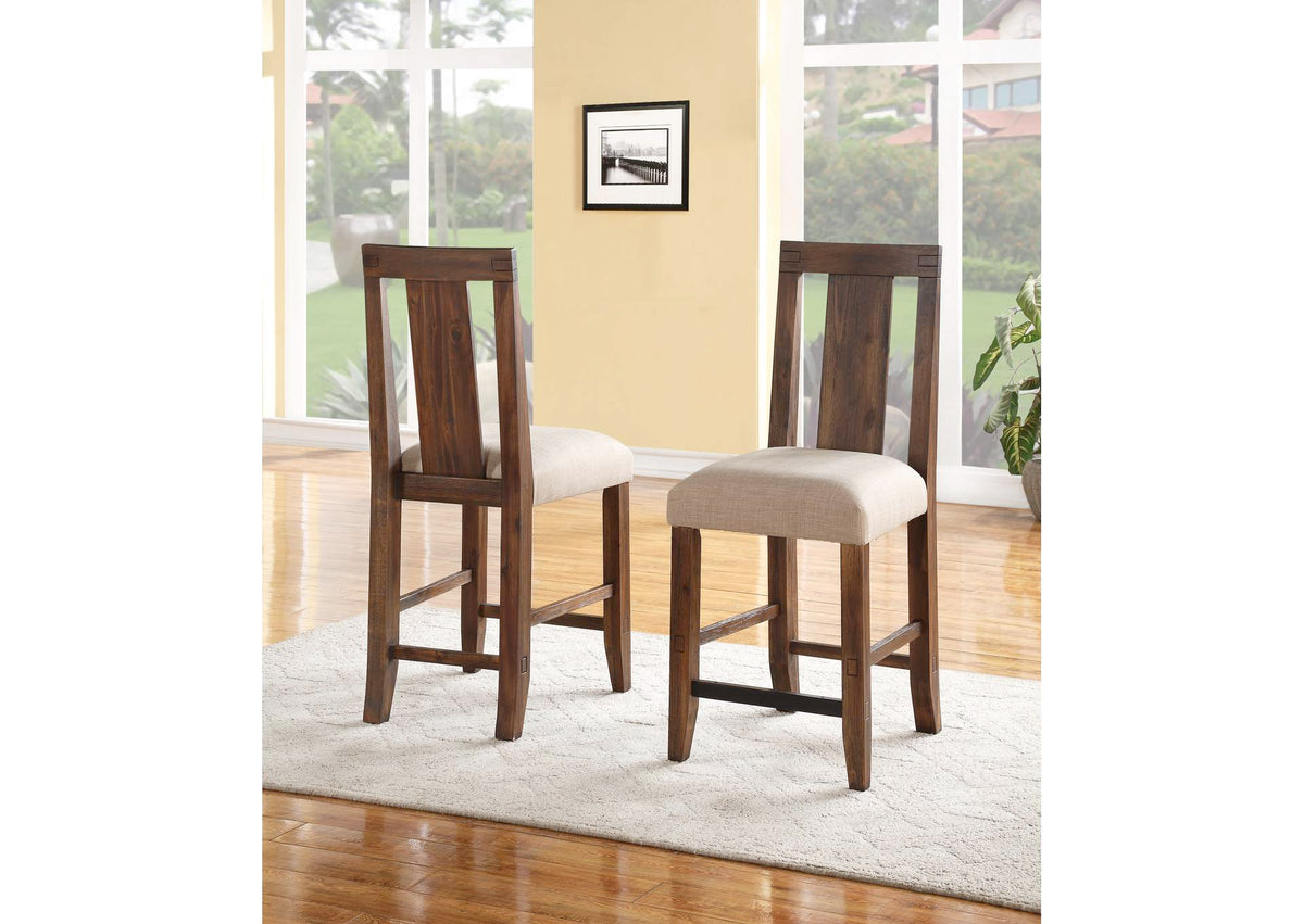 3F4170 Meadow Solid Wood Upholstered Kitchen Counter Stool In Brick Brown (Set of 2)