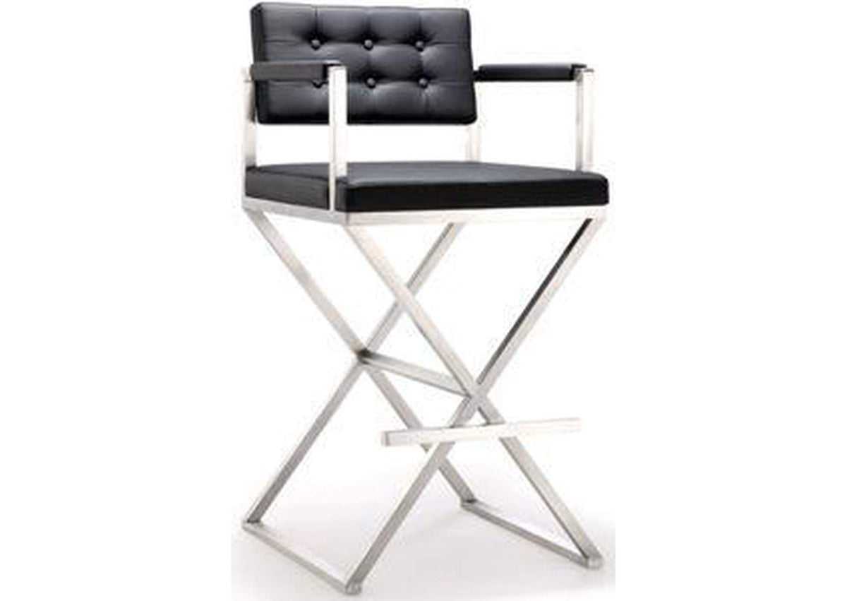 TOV-K3625 Director Black Performance Vegan Leather and Stainless Steel Barstool