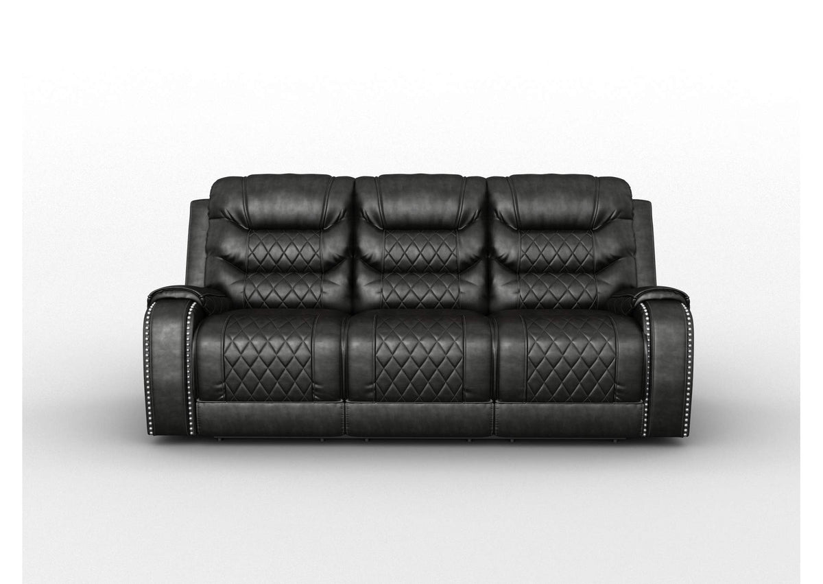9405GY-3PW Putnam Power Double Reclining Sofa with Center Drop-Down Cup Holders, Receptacles and USB Ports