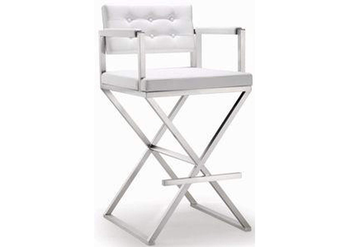 TOV-K3626 Director White Performance Vegan Leather and Stainless Steel Barstool