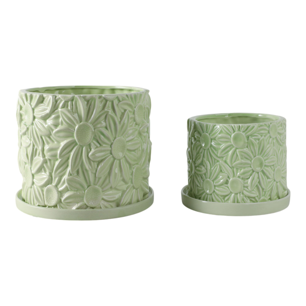 6" / 8" Daisy Flower Planter (Set of 2) - Green