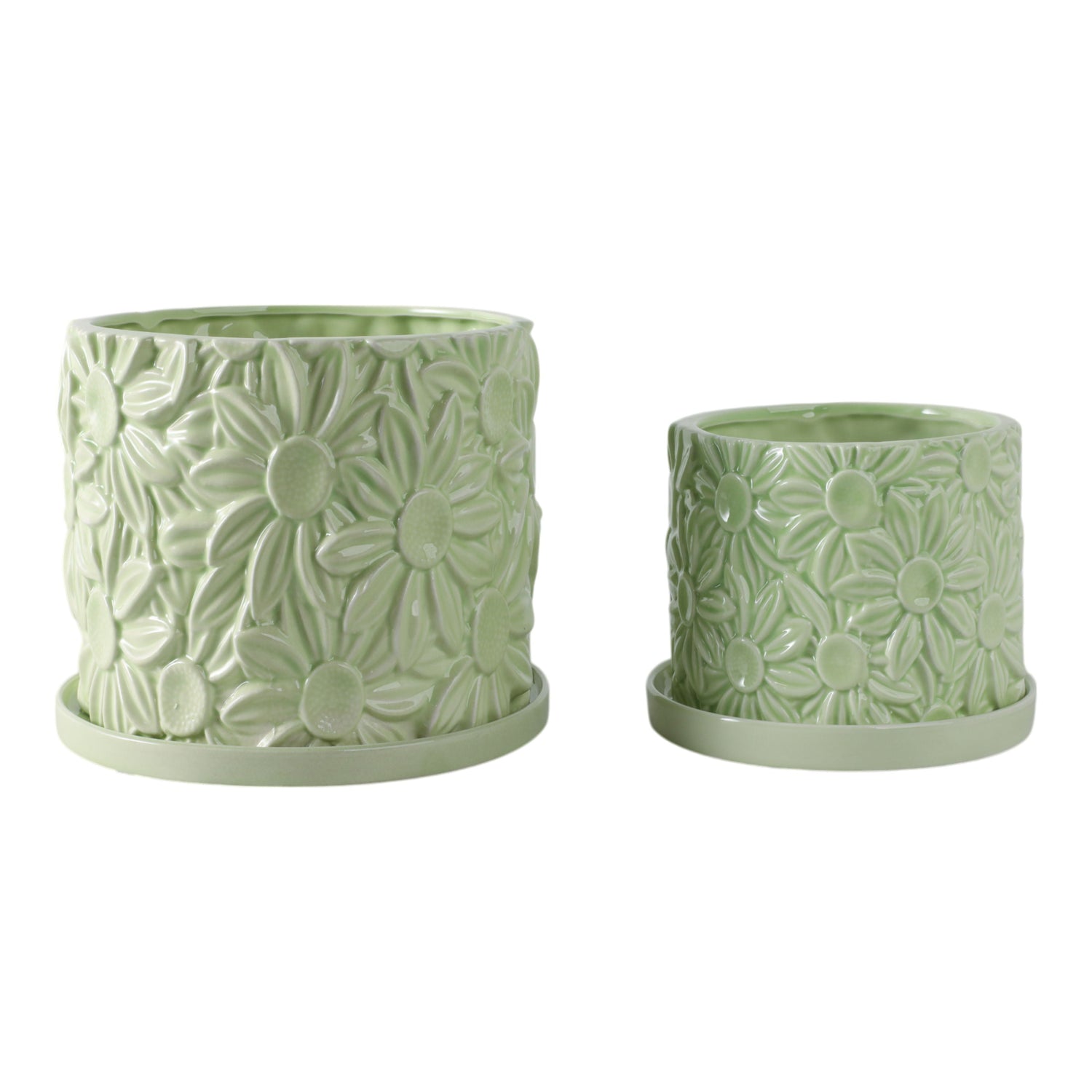 6" / 8" Daisy Flower Planter (Set of 2) - Green