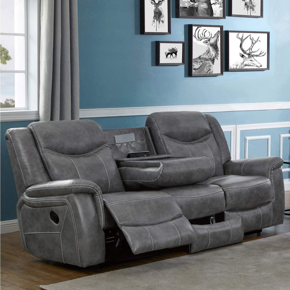 650354 Conrad Upholstered Padded Arm Motion Sofa Grey