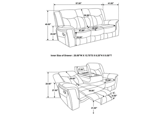 650354 Conrad Upholstered Padded Arm Motion Sofa Grey