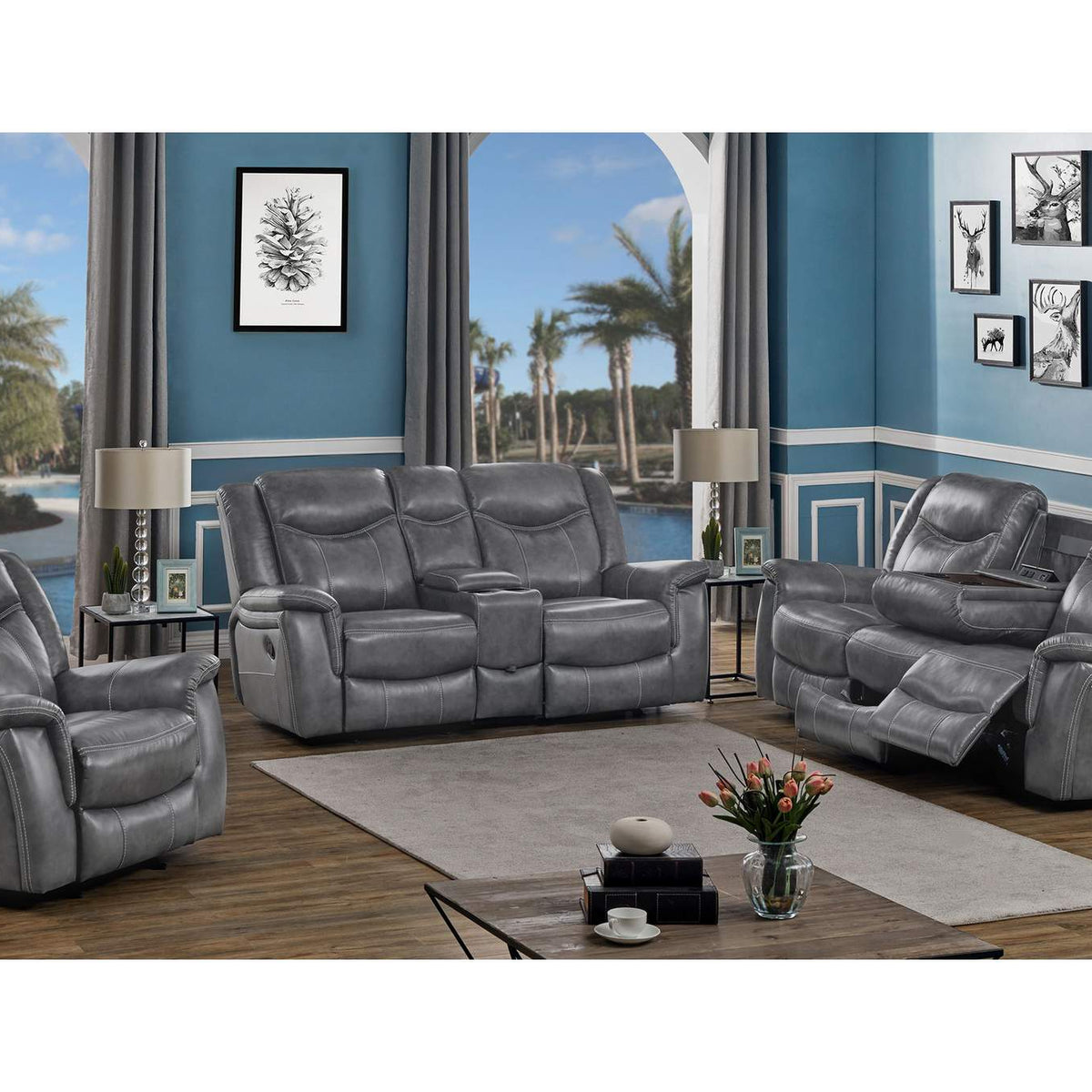 650354 Conrad Upholstered Padded Arm Motion Sofa Grey