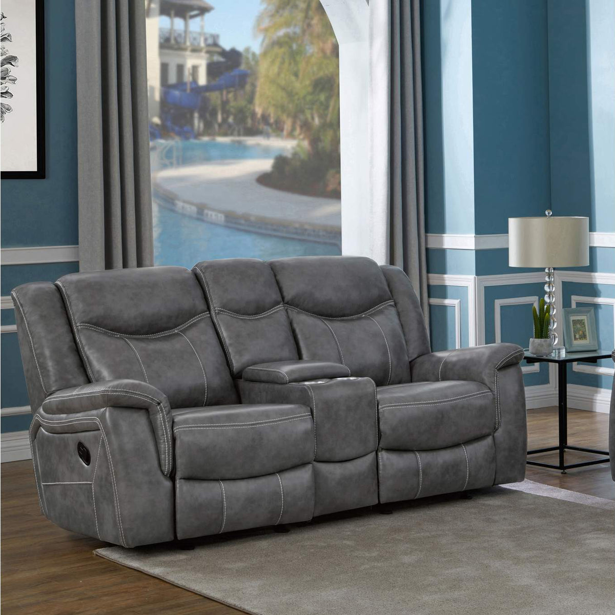 650355 Conrad Upholstered Padded Arm Glider Loveseat Grey