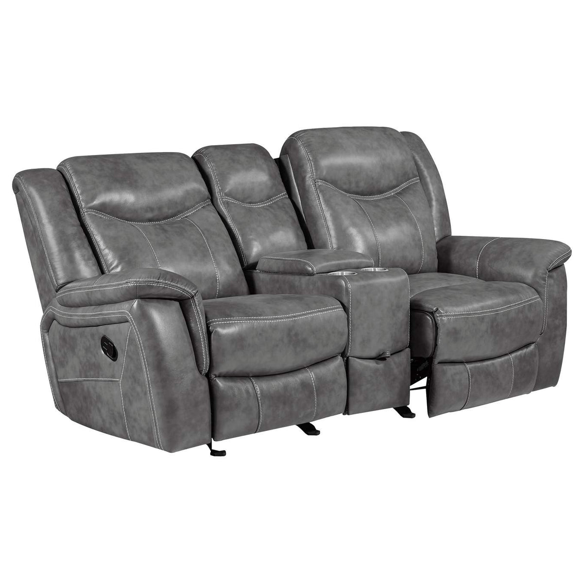 650355 Conrad Upholstered Padded Arm Glider Loveseat Grey