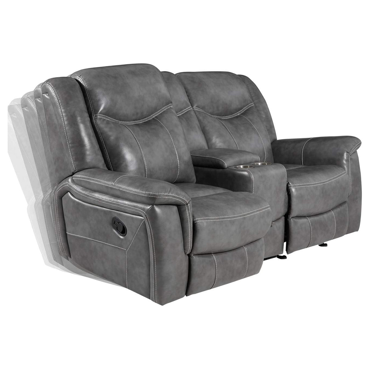 650355 Conrad Upholstered Padded Arm Glider Loveseat Grey