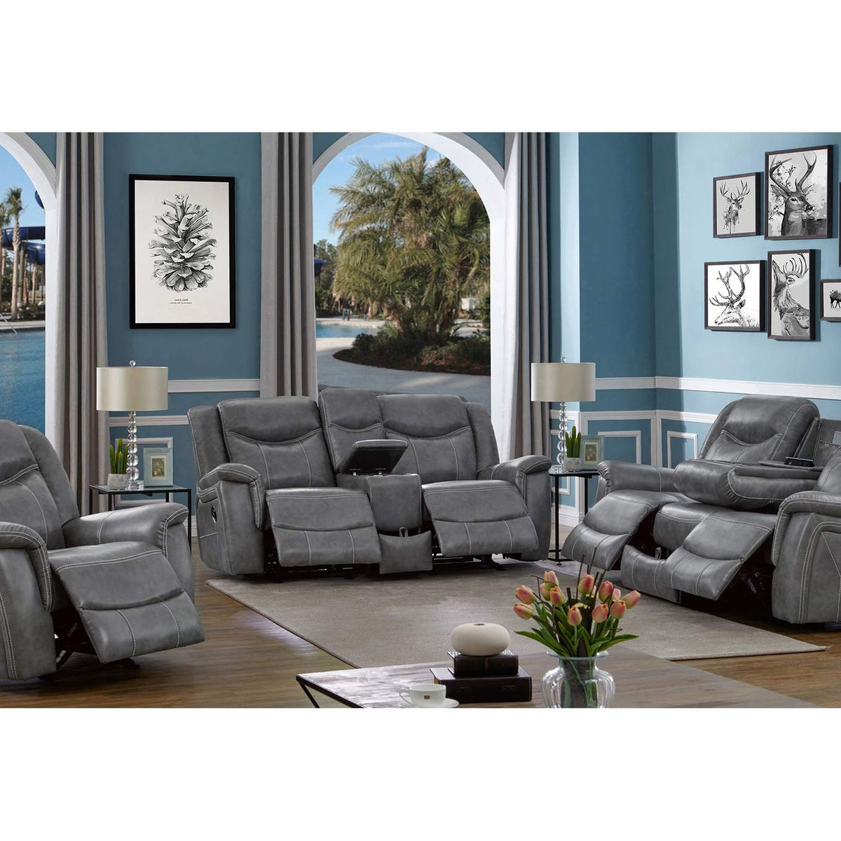 650355 Conrad Upholstered Padded Arm Glider Loveseat Grey
