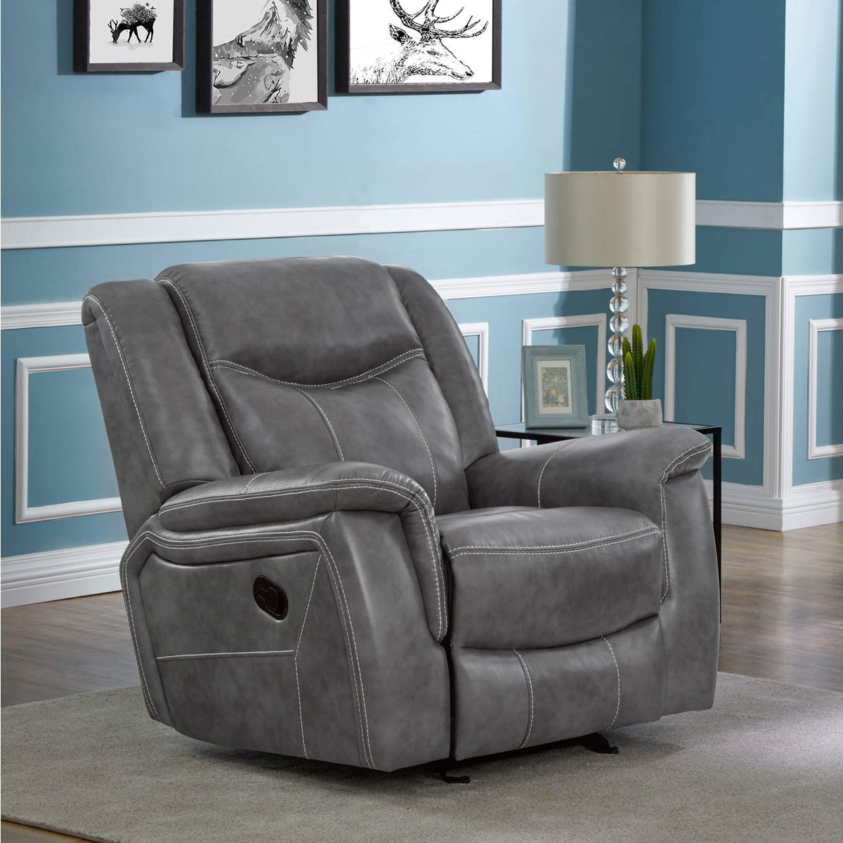 650356 Conrad Upholstered Padded Arm Glider Recliner Grey