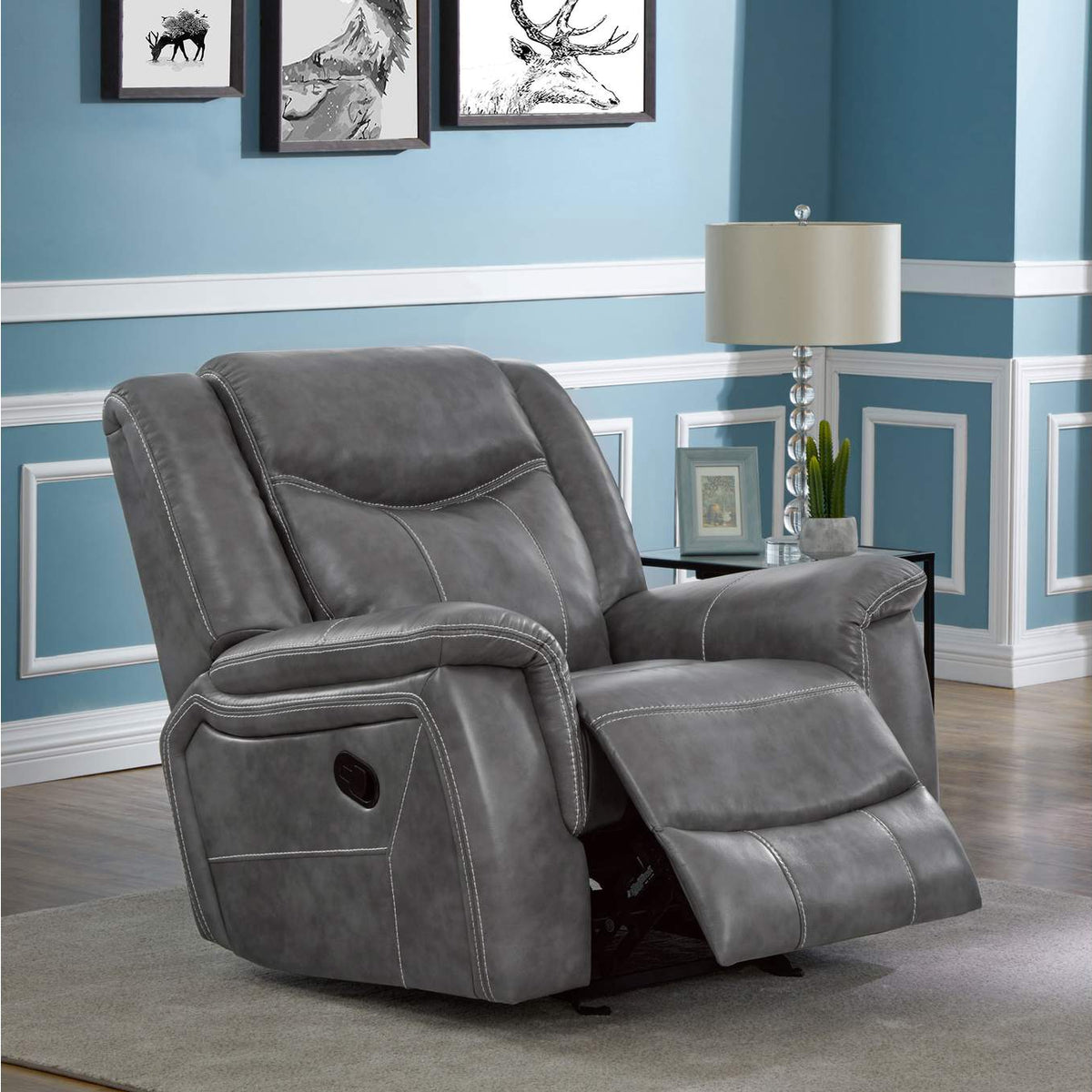 650356 Conrad Upholstered Padded Arm Glider Recliner Grey