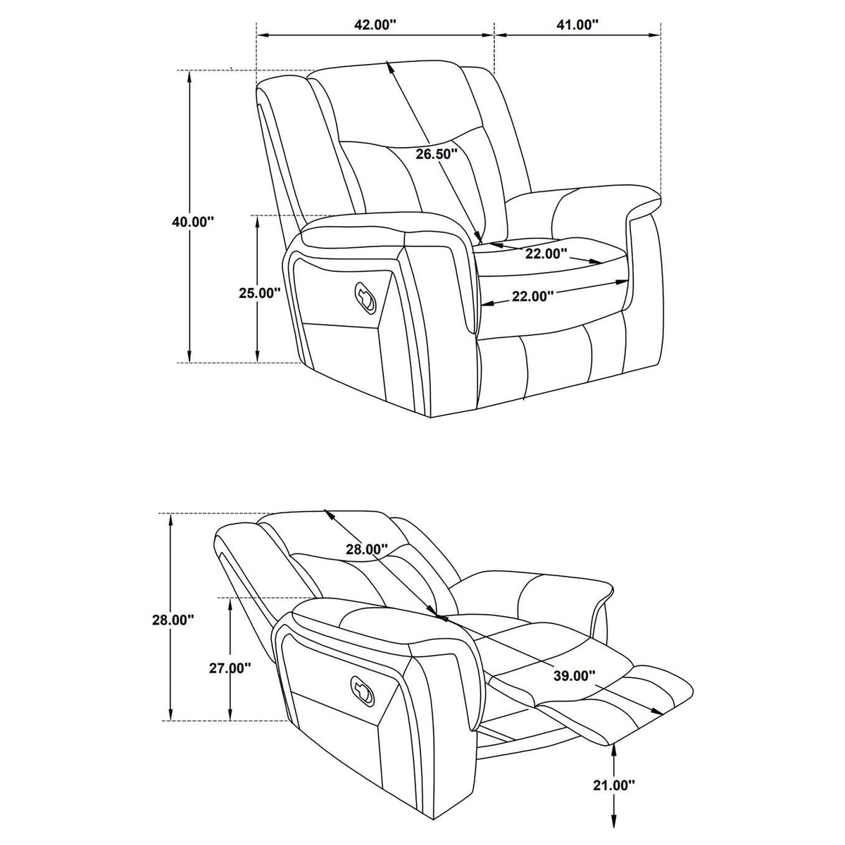 650356 Conrad Upholstered Padded Arm Glider Recliner Grey