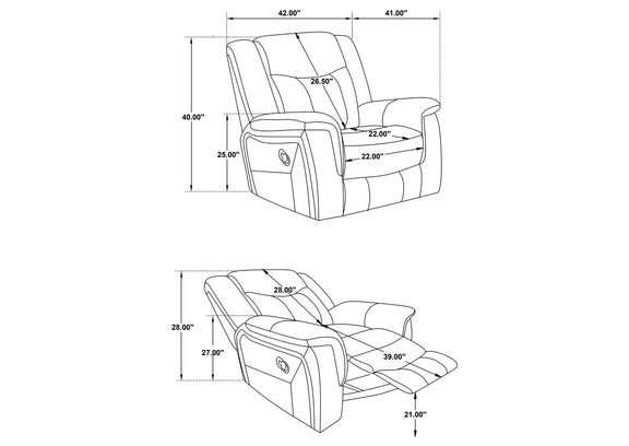 650356 Conrad Upholstered Padded Arm Glider Recliner Grey