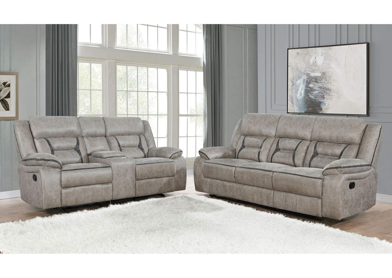 Greer 2-piece Upholstered Reclining Sofa Set Taupe
