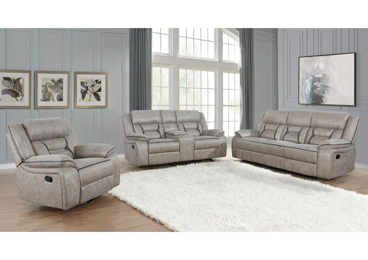 Greer 3-piece Upholstered Reclining Sofa Set Taupe