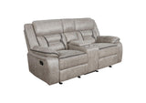 651351-S3 Greer 3-piece Upholstered Reclining Sofa Set Taupe